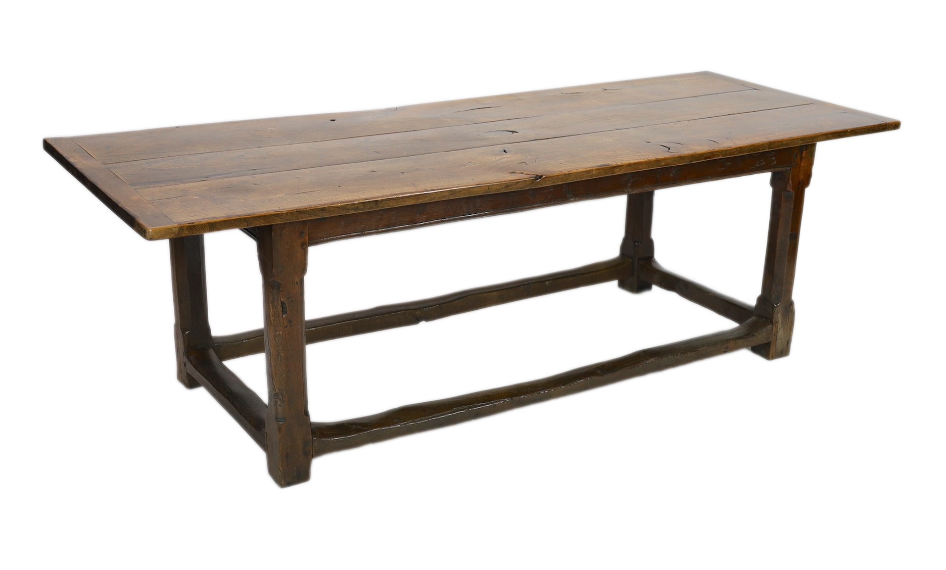 SOLD A late 17th / 18th century oak and elm refectory table, 246 x 90cm, height 77cm